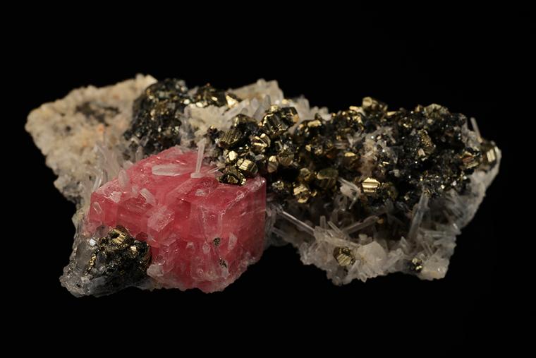 PYRITE with QUARTZ and RHODOCHROSITE